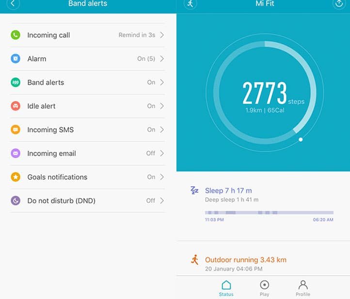 Xiaomi Mi Band's MI Fit App