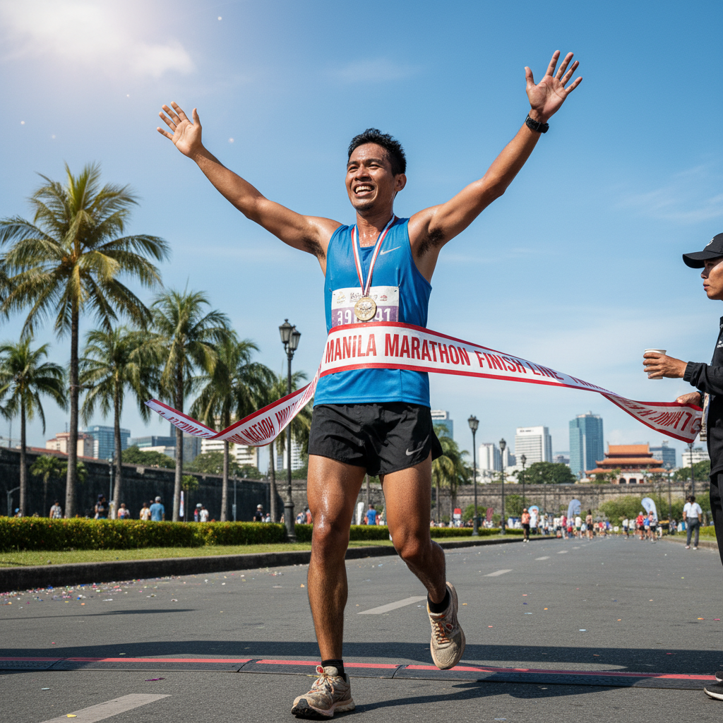 Filipino runners training for a marathon in the Manila heat