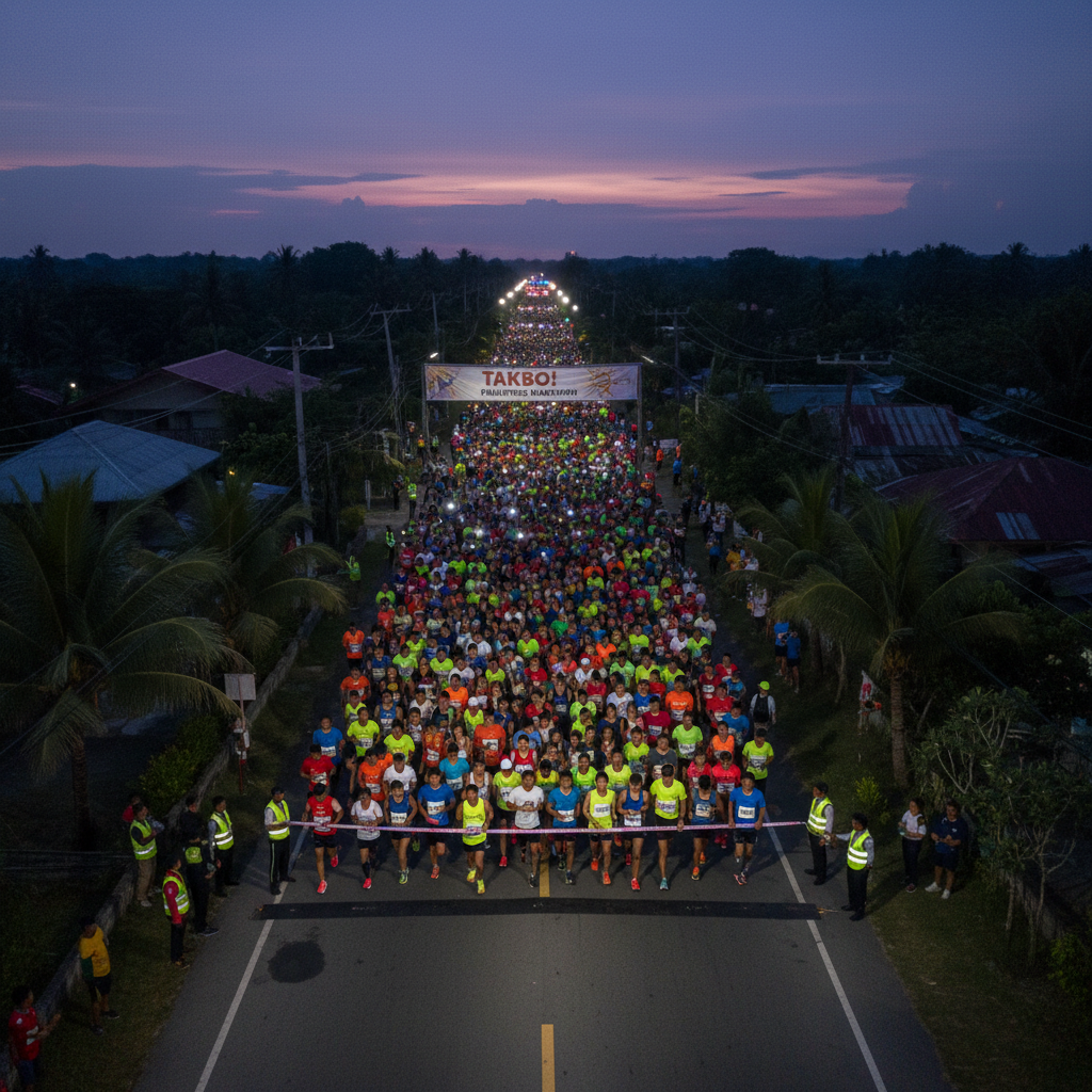Group of friends celebrating after finishing a fun run in Manila.